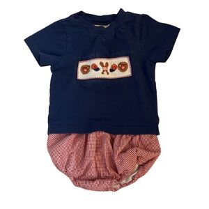 Baseball Smocked Navy and Red Kids Matching Set